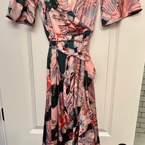 Nordstrom Pink and Green Flutter Sleeve Midi Sundress